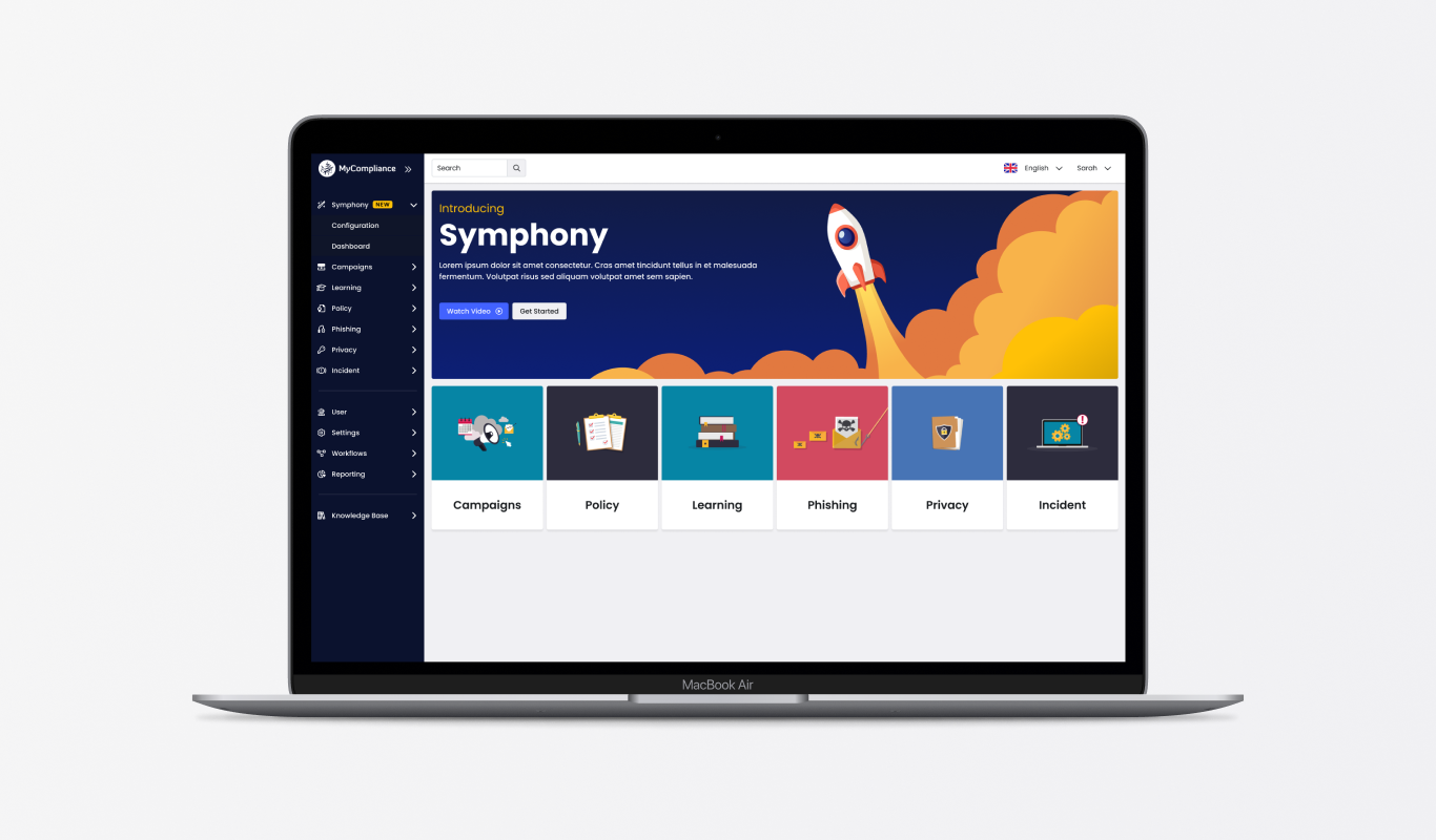 MyCompliance Admin Homepage displaying Symphony Banner